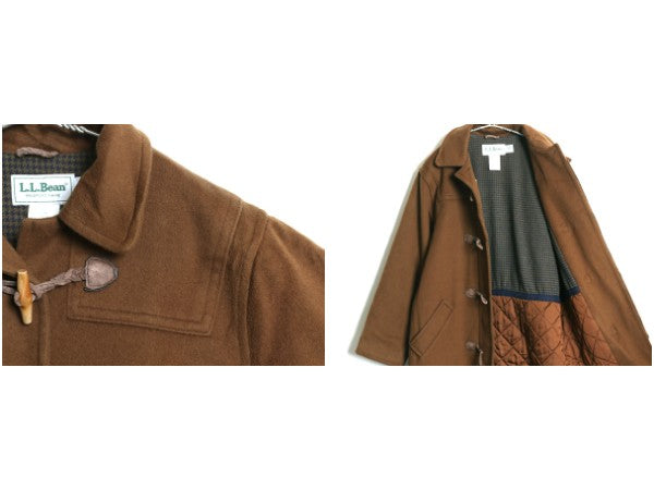 80s USA製 エルエルビーン ダッフル コート レディース M メンズ S 程 ヴィンテージ 旧タグ メルトン ウール ロング ライナー付き 中綿 茶