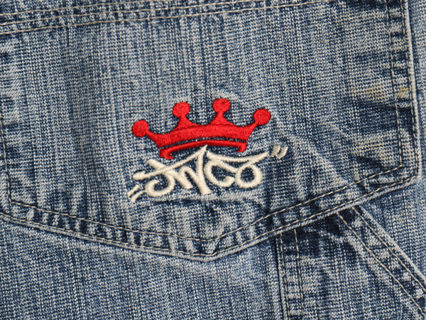 00s ☆ JNCO JEANS デニム ペインター ショーツ メンズ レディース 32 古着 オールド Y2K ストリート バギー ショートパンツ クラウン 刺繍