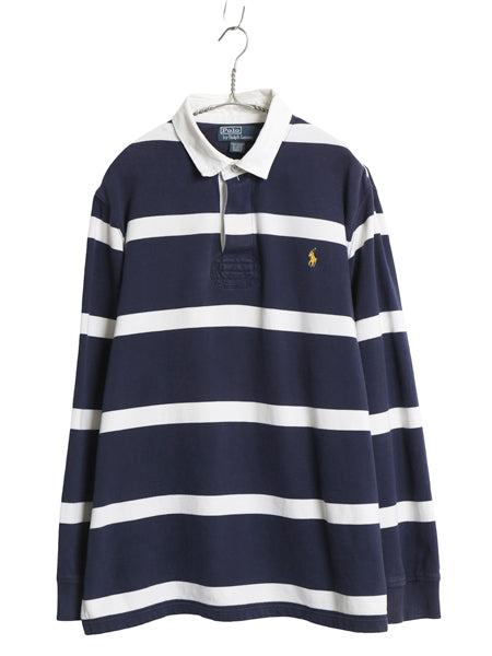00s ポロ ラルフローレン ボーダー スウェット ラガーシャツ メンズ XL / オールド ラグビー 長袖シャツ 裏起毛 トレーナー 大きいサイズ