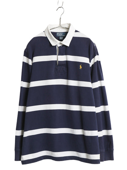00s ポロ ラルフローレン ボーダー スウェット ラガーシャツ メンズ XL / オールド ラグビー 長袖シャツ 裏起毛 トレーナー 大きいサイズ