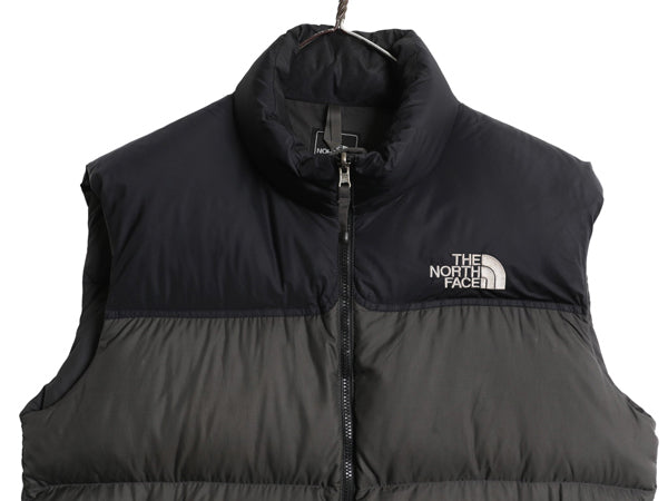ノースフェイス ヌプシ ダウン ベスト メンズ XL 古着 アウトドア 700フィル ナイロン フルジップ 重ね着 パッカブル 黒 濃灰 大きいサイズ