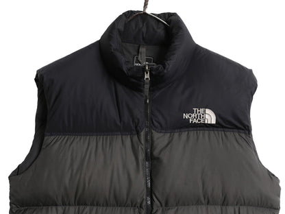 ノースフェイス ヌプシ ダウン ベスト メンズ XL 古着 アウトドア 700フィル ナイロン フルジップ 重ね着 パッカブル 黒 濃灰 大きいサイズ