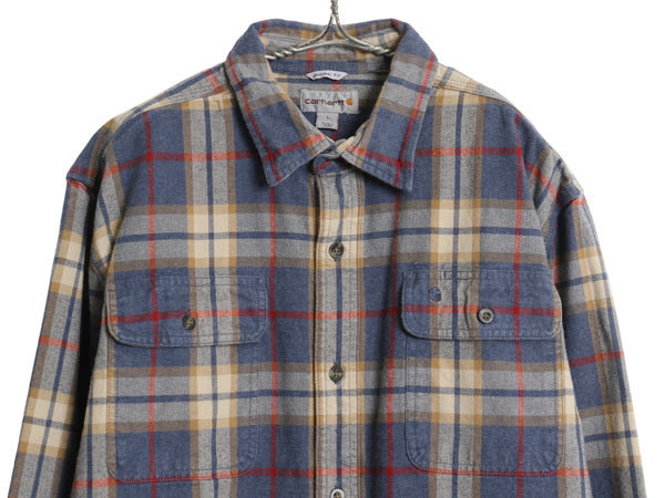 US企画 カーハート チェック 長袖 ヘビー フランネル シャツ メンズ L / ワーク ネルシャツ ヘビーウェイト 長袖シャツ マルチカラー 廃盤