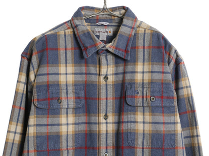 US企画 カーハート チェック 長袖 ヘビー フランネル シャツ メンズ L / ワーク ネルシャツ ヘビーウェイト 長袖シャツ マルチカラー 廃盤