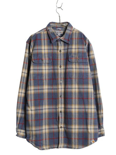 US企画 カーハート チェック 長袖 ヘビー フランネル シャツ メンズ L / ワーク ネルシャツ ヘビーウェイト 長袖シャツ マルチカラー 廃盤