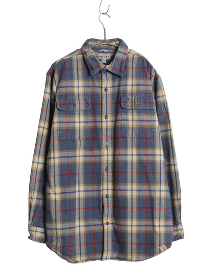 US企画 カーハート チェック 長袖 ヘビー フランネル シャツ メンズ L / ワーク ネルシャツ ヘビーウェイト 長袖シャツ マルチカラー 廃盤