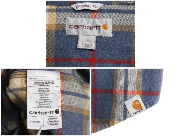 US企画 カーハート チェック 長袖 ヘビー フランネル シャツ メンズ L / ワーク ネルシャツ ヘビーウェイト 長袖シャツ マルチカラー 廃盤