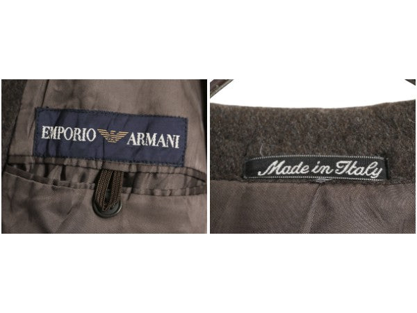 90s イタリア製 エンポリオ アルマーニ ダブルブレスト チェスター コート メンズ XL 程/ 高級 ウール フィールド ロングコート ブラウン