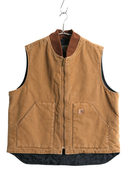 US企画 カーハート 中綿 ダック ベスト メンズ XL / フルジップ ナイロン キルティング ライナー 重ね着 前開き 廃盤 ワーク 大きいサイズ