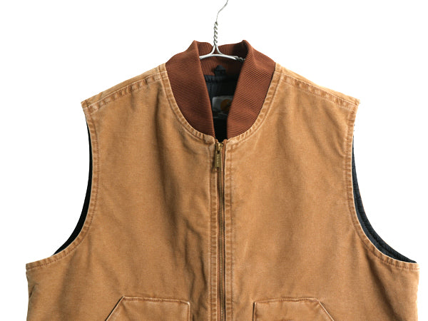 US企画 カーハート 中綿 ダック ベスト メンズ XL / フルジップ ナイロン キルティング ライナー 重ね着 前開き 廃盤 ワーク 大きいサイズ