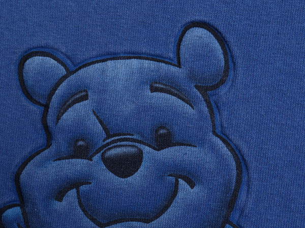 90s プーさん 立体 プリント Tシャツ メンズ レディース XXL 程 オールド ディズニー オフィシャル キャラクター イラスト 大きいサイズ 青