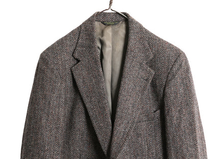 80s USA製 ハリスツイード テーラード ジャケット メンズ L / ヴィンテージ ブレザー ウール ツイード トラッド ヘリンボーン マルチカラー