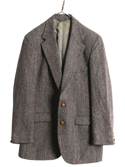 80s USA製 ハリスツイード テーラード ジャケット メンズ L / ヴィンテージ ブレザー ウール ツイード トラッド ヘリンボーン マルチカラー