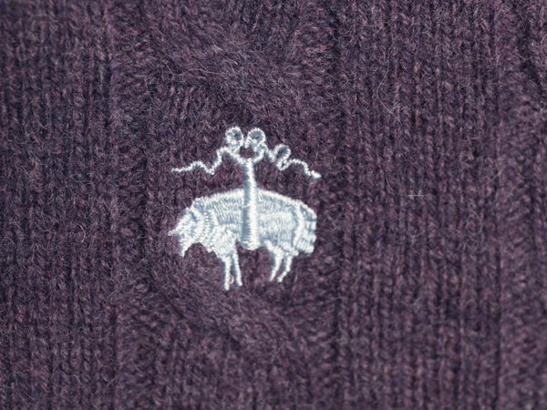 ブルックスブラザーズ ケーブル ニット セーター メンズ XL / ラム ウール 長袖ニット ワンポイント クルーネック シンプル 薄手 パープル