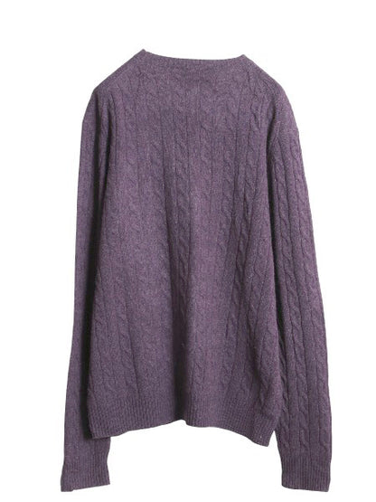 ブルックスブラザーズ ケーブル ニット セーター メンズ XL / ラム ウール 長袖ニット ワンポイント クルーネック シンプル 薄手 パープル