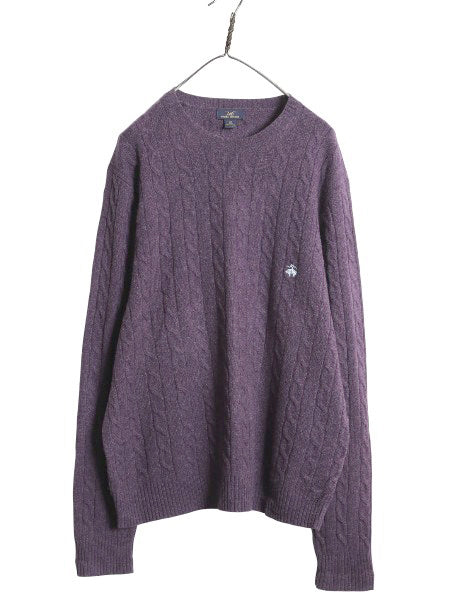 ブルックスブラザーズ ケーブル ニット セーター メンズ XL / ラム ウール 長袖ニット ワンポイント クルーネック シンプル 薄手 パープル