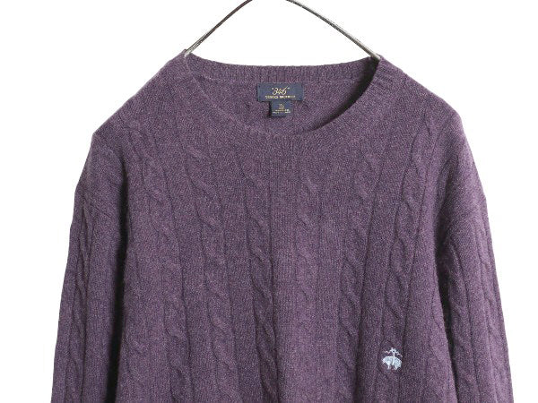 ブルックスブラザーズ ケーブル ニット セーター メンズ XL / ラム ウール 長袖ニット ワンポイント クルーネック シンプル 薄手 パープル