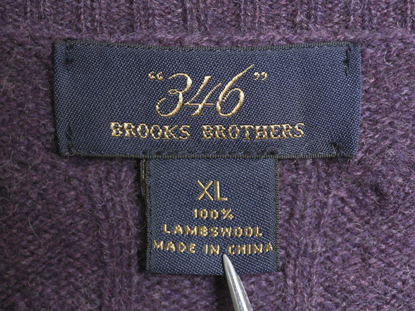 ブルックスブラザーズ ケーブル ニット セーター メンズ XL / ラム ウール 長袖ニット ワンポイント クルーネック シンプル 薄手 パープル