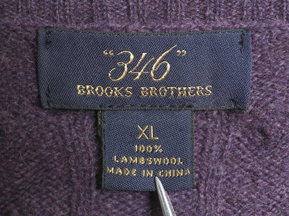 ブルックスブラザーズ ケーブル ニット セーター メンズ XL / ラム ウール 長袖ニット ワンポイント クルーネック シンプル 薄手 パープル
