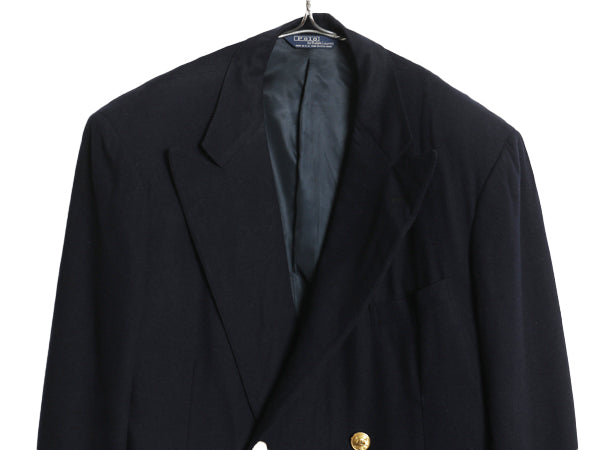 90s USA製 ポロ ラルフローレン ダブルブレスト テーラード ジャケット メンズ M 程/ オールド フラノ ウール ブレザー 金ボタン 紺ブレ 紺