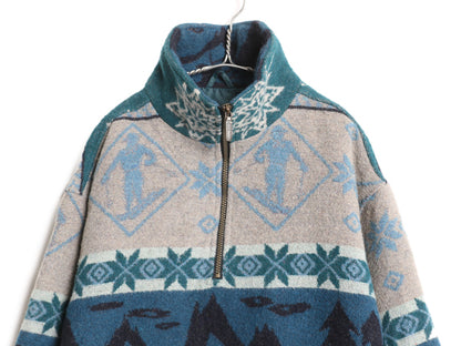90s エルエルビーン ハーフジップ ウール ジャケット レディース M メンズ S 程 オールド ノルディック 総柄 プルオーバー ブルゾン ラグ