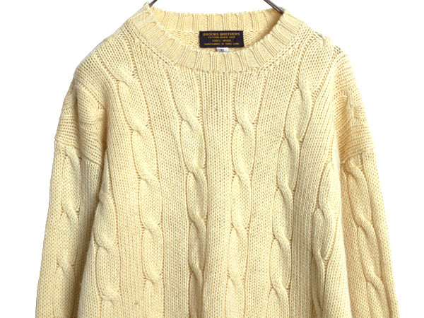 80s ブルックスブラザーズ ウール ニット セーター メンズ XL 古着 ヴィンテージ ケーブル フィッシャーマン アラン 大きいサイズ イエロー