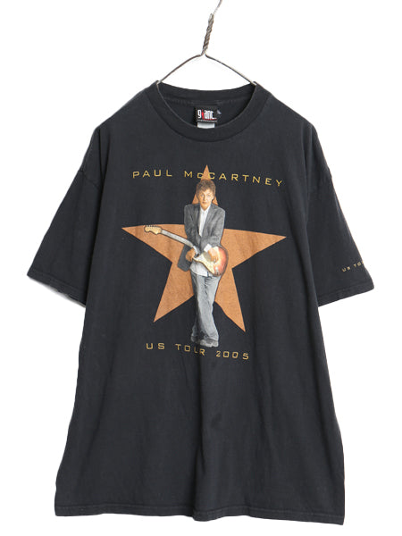 00s ポールマッカートニー ツアー プリント Tシャツ メンズ XL オールド フォト イラスト グラフィック ビートルズ バンド ロック Giant 黒