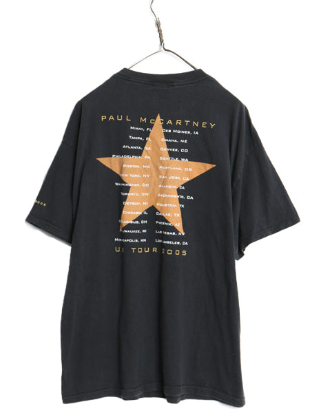 00s ポールマッカートニー ツアー プリント Tシャツ メンズ XL オールド フォト イラスト グラフィック ビートルズ バンド ロック Giant 黒