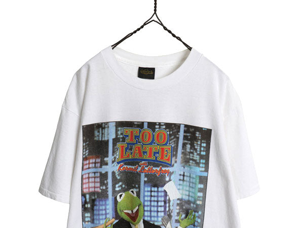90s USA製 ★ カーミット パロディ イラスト プリント Tシャツ メンズ XL / オールド オフィシャル キャラクター 当時物 大きいサイズ 白