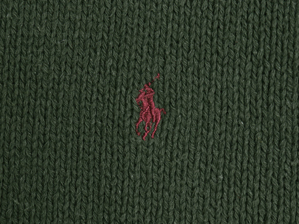 90s ポロ ラルフローレン コットン ニット セーター メンズ M / オールド クルーネック リブ編み ワンポイント ポニー 刺繍 無地 グリーン