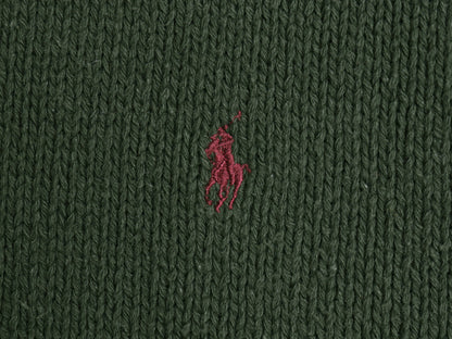 90s ポロ ラルフローレン コットン ニット セーター メンズ M / オールド クルーネック リブ編み ワンポイント ポニー 刺繍 無地 グリーン
