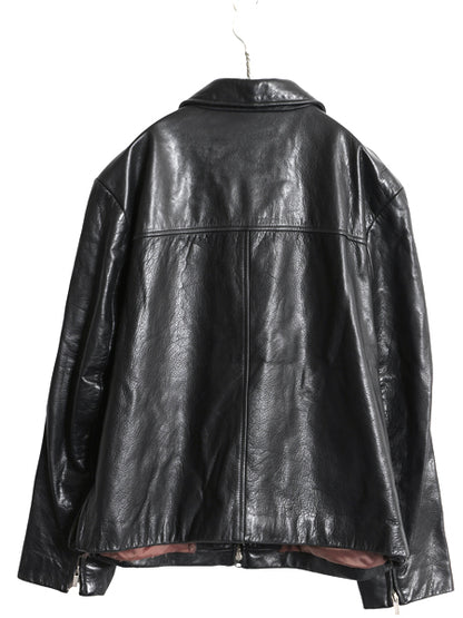 00s バナナリパブリック 本革 レザー ジャケット メンズ L / 古着 オールド 革ジャン シングル ライダース スイングトップ フルジップ 黒