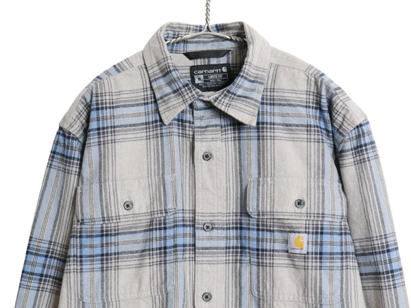 US企画 カーハート 長袖 ヘビー フランネル シャツ メンズ M / チェック LOOSE FIT ネルシャツ ワーク コットン ワンポイント マルチカラー