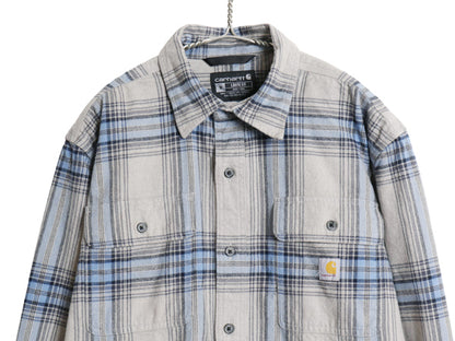 US企画 カーハート 長袖 ヘビー フランネル シャツ メンズ M / チェック LOOSE FIT ネルシャツ ワーク コットン ワンポイント マルチカラー
