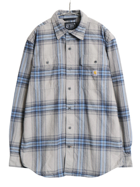 US企画 カーハート 長袖 ヘビー フランネル シャツ メンズ M / チェック LOOSE FIT ネルシャツ ワーク コットン ワンポイント マルチカラー