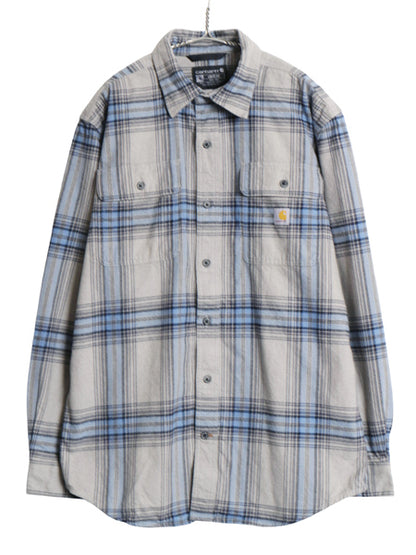 US企画 カーハート 長袖 ヘビー フランネル シャツ メンズ M / チェック LOOSE FIT ネルシャツ ワーク コットン ワンポイント マルチカラー