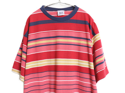 デッドストック 90s USA製 ボーダー 半袖 Tシャツ メンズ XL オールド ヘビーウェイト コットン 大きいサイズ マルチカラー カットソー NOS