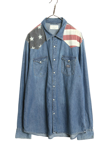 デニム&サプライ ラルフローレン 長袖 デニム ウエスタン シャツ メンズ XXL / ポロ 長袖シャツ 星条旗 ヨーク切替 コットン 大きいサイズ