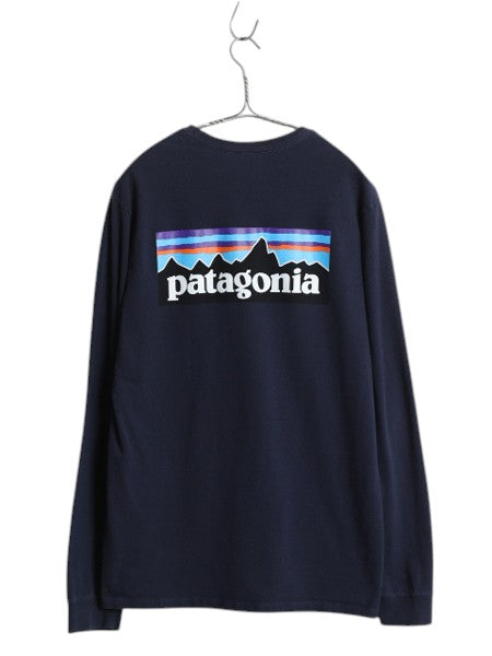 パタゴニア 両面 プリント 長袖 Tシャツ メンズ M / 古着 21年製 アウトドア ロンT ロングスリーブ ロゴT ボックスロゴ バックプリント 紺