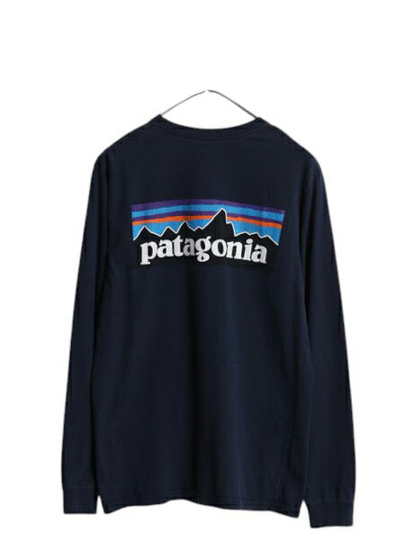 パタゴニア 両面 プリント 長袖 Tシャツ メンズ S / 古着 17年製 アウトドア ロンT ロングスリーブ ロゴT P6 バックプリント カットソー 紺