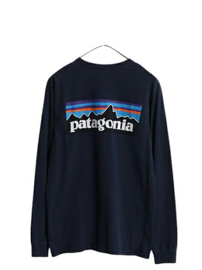 パタゴニア 両面 プリント 長袖 Tシャツ メンズ S / 古着 17年製 アウトドア ロンT ロングスリーブ ロゴT P6 バックプリント カットソー 紺