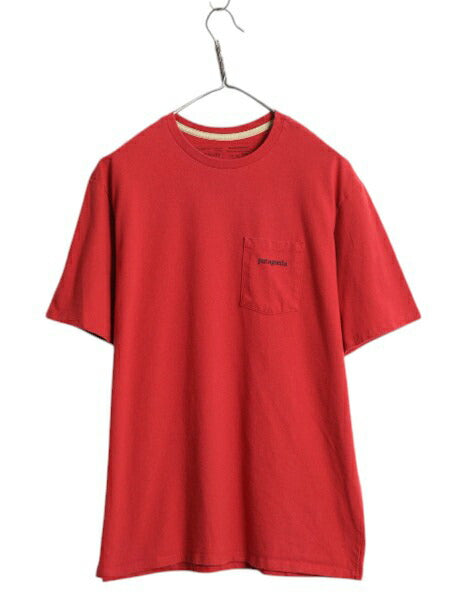 パタゴニア ポケット付き 両面 プリント 半袖 Tシャツ メンズ M / アウトドア ポケT グラフィック イラスト バックプリント カットソー 赤