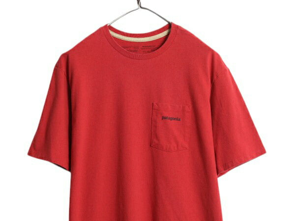 パタゴニア ポケット付き 両面 プリント 半袖 Tシャツ メンズ M / アウトドア ポケT グラフィック イラスト バックプリント カットソー 赤
