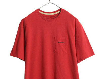 パタゴニア ポケット付き 両面 プリント 半袖 Tシャツ メンズ M / アウトドア ポケT グラフィック イラスト バックプリント カットソー 赤