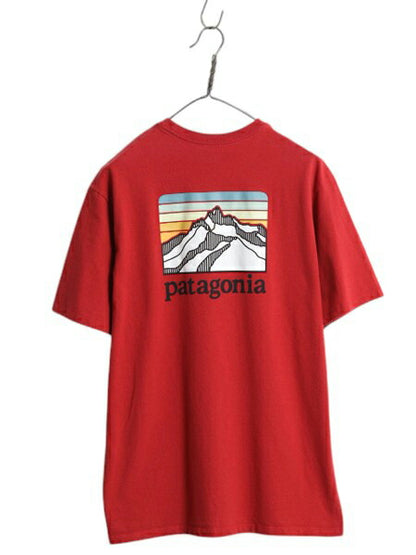 パタゴニア ポケット付き 両面 プリント 半袖 Tシャツ メンズ M / アウトドア ポケT グラフィック イラスト バックプリント カットソー 赤