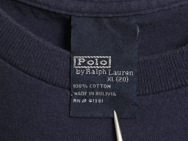 00s ポロ ラルフローレン プリント 半袖 Tシャツ キッズ XL メンズ S 程/ 古着 オールド コットン カットソー ヘビーウェイト シンプル 紺