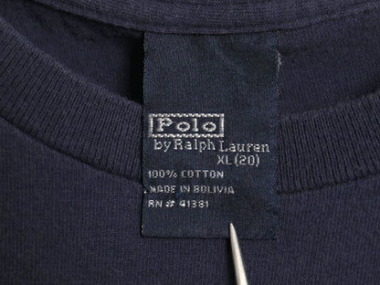 00s ポロ ラルフローレン プリント 半袖 Tシャツ キッズ XL メンズ S 程/ 古着 オールド コットン カットソー ヘビーウェイト シンプル 紺