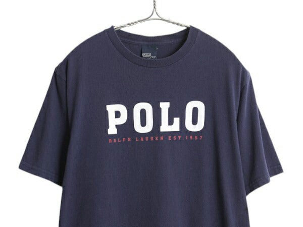 00s ポロ ラルフローレン プリント 半袖 Tシャツ キッズ XL メンズ S 程/ 古着 オールド コットン カットソー ヘビーウェイト シンプル 紺