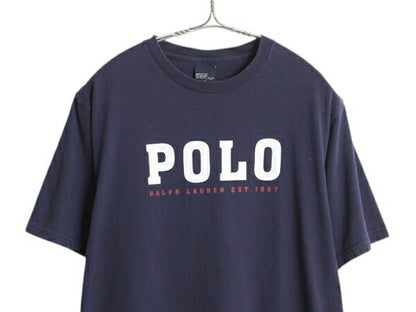 00s ポロ ラルフローレン プリント 半袖 Tシャツ キッズ XL メンズ S 程/ 古着 オールド コットン カットソー ヘビーウェイト シンプル 紺