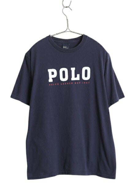00s ポロ ラルフローレン プリント 半袖 Tシャツ キッズ XL メンズ S 程/ 古着 オールド コットン カットソー ヘビーウェイト シンプル 紺